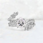 Pear Cut Lab Diamond Floral Vine Bridal Ring Set - Additional view