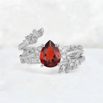 Pear Cut Garnet Floral Vine Bridal Ring Set - Additional view