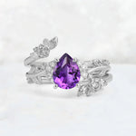 Pear Cut Amethyst Floral Vine Bridal Ring Set - Additional view