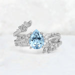 Pear Cut Aquamarine Floral Vine Bridal Ring Set - Additional view