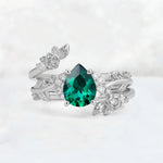 Pear Cut Emerald Floral Vine Bridal Ring Set - Additional view