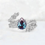 Pear Cut Alexandrite Floral Vine Bridal Ring Set - Additional view