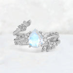 Pear Cut Moonstone Floral Vine Bridal Ring Set - Additional view