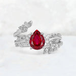 Pear Cut Ruby Floral Vine Bridal Ring Set - Additional view