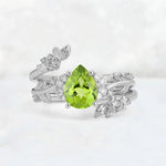 Pear Cut Peridot Floral Vine Bridal Ring Set - Additional view
