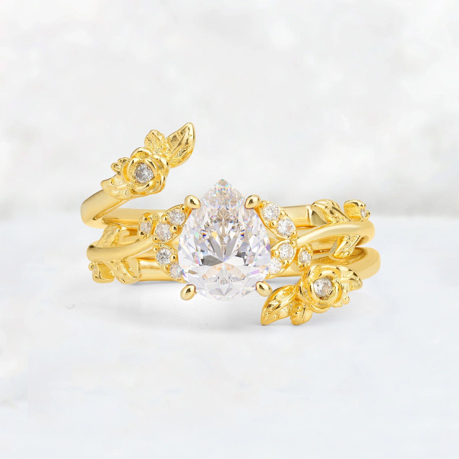 Pear Cut Moissanite Floral Vine Bridal Ring Set - Additional view