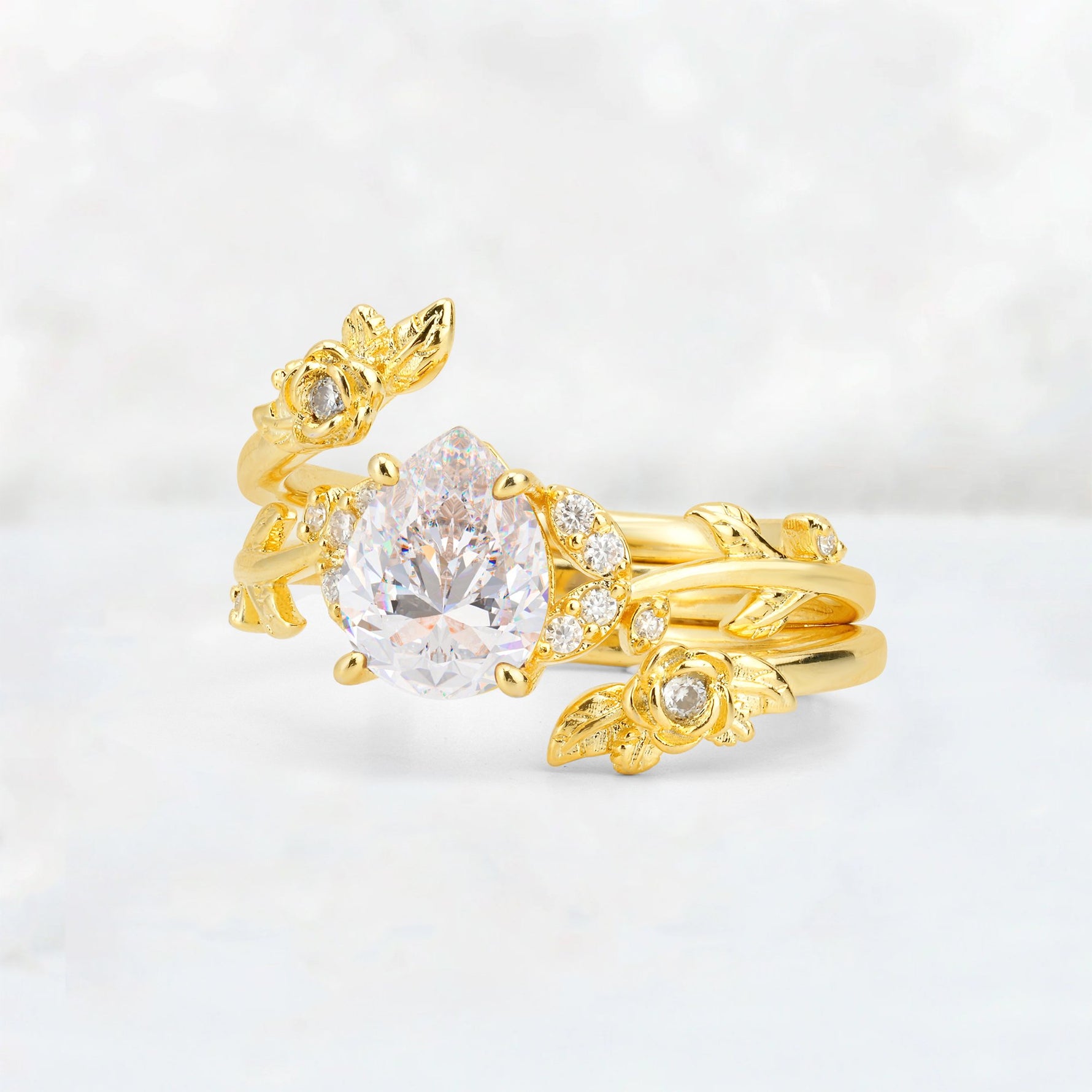 Pear Cut Moissanite Floral Vine Bridal Ring Set - Additional view