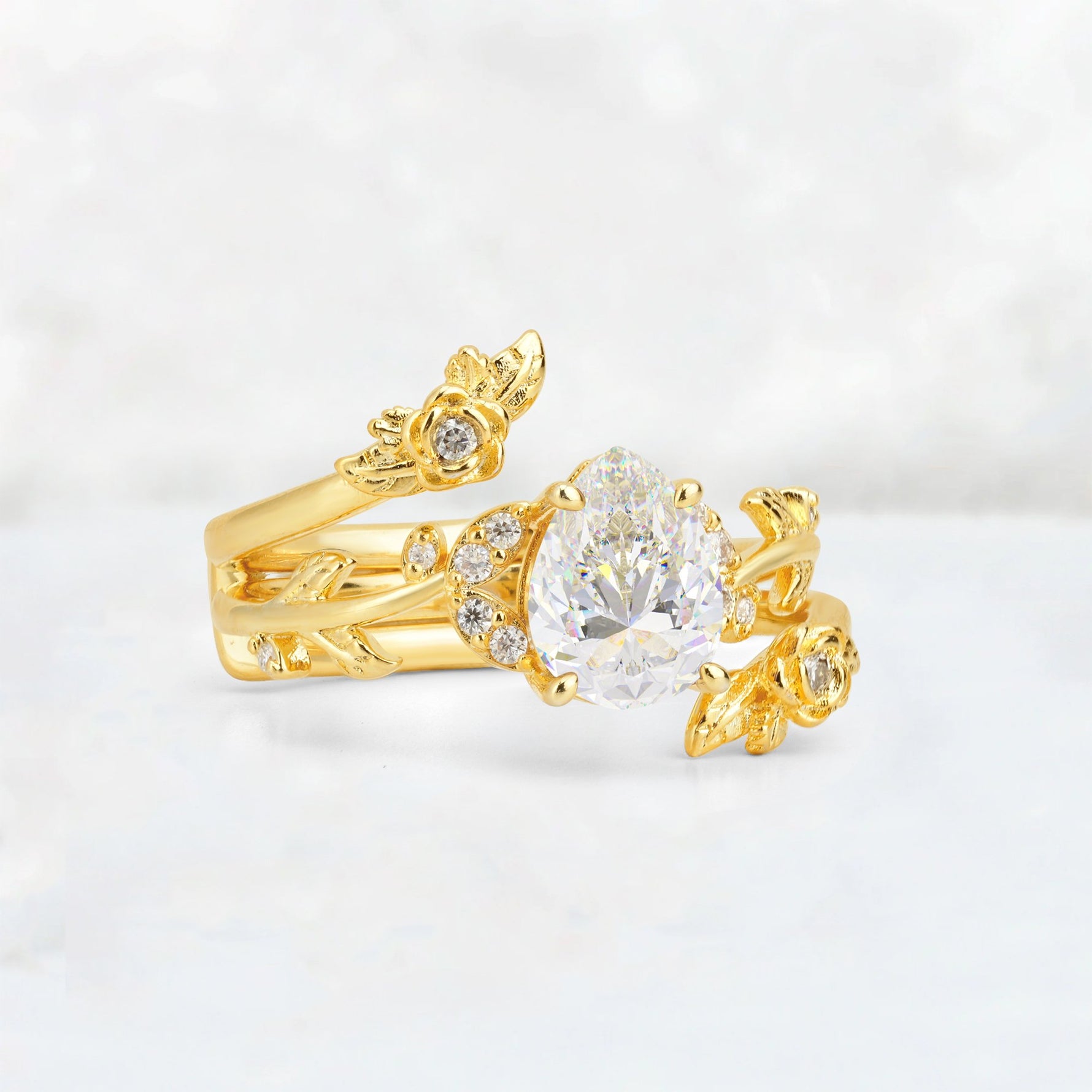Pear Cut Moissanite Floral Vine Bridal Ring Set - Additional view