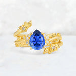 Pear Cut Sapphire Floral Vine Bridal Ring Set - Additional view