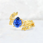 Pear Cut Sapphire Floral Vine Bridal Ring Set - Additional view