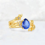 Pear Cut Sapphire Floral Vine Bridal Ring Set - Additional view