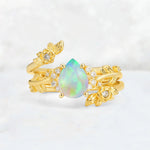 Pear Cut Fire Opal Floral Vine Bridal Ring Set - Additional view