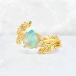 Pear Cut Fire Opal Floral Vine Bridal Ring Set - Additional view