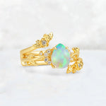 Pear Cut Fire Opal Floral Vine Bridal Ring Set - Additional view