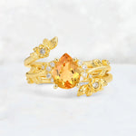 Pear Cut Citrine Floral Vine Bridal Ring Set - Additional view