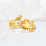 Pear Cut Citrine Floral Vine Bridal Ring Set - Additional view