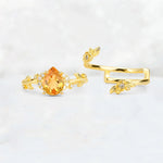 Pear Cut Citrine Floral Vine Bridal Ring Set - Additional view