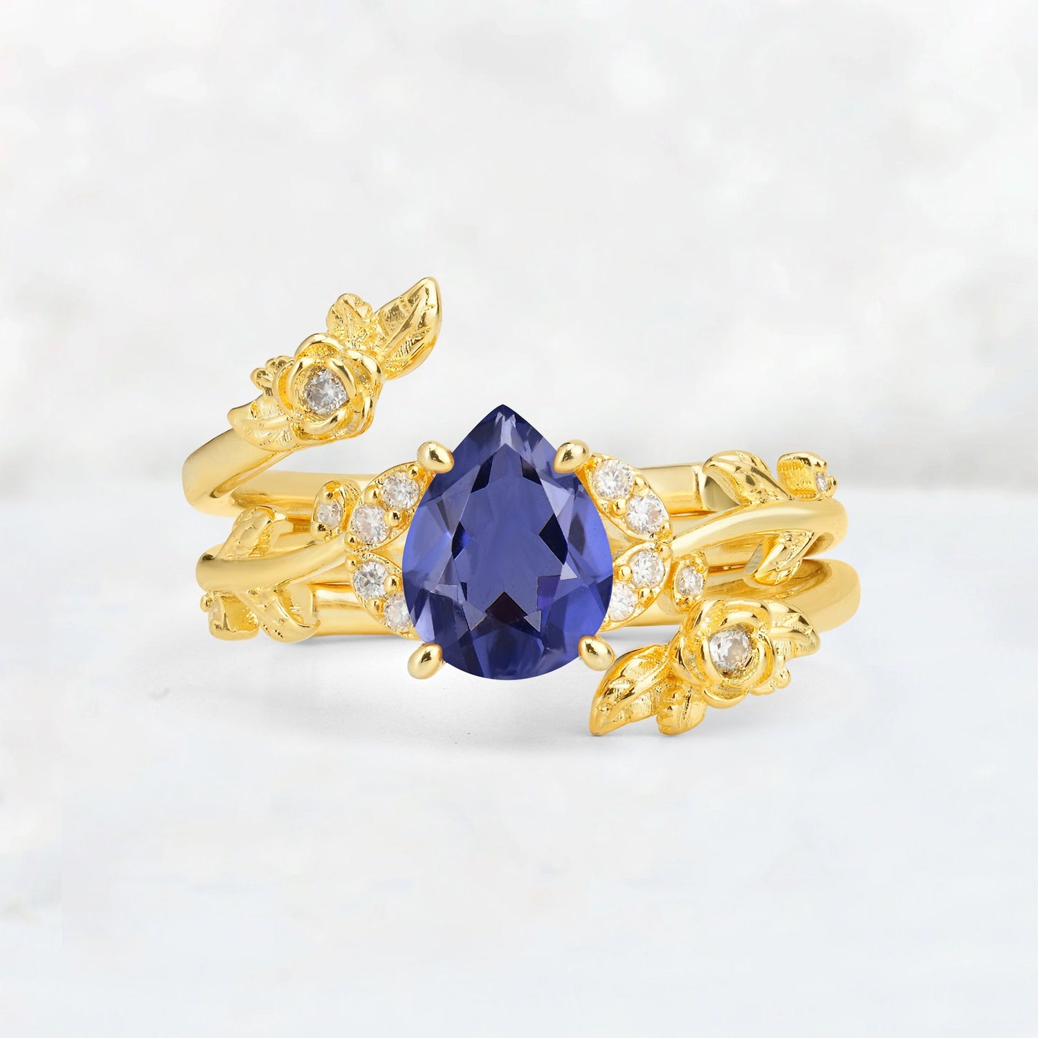 Pear Cut Tanzanite Floral Vine Bridal Ring Set - Additional view
