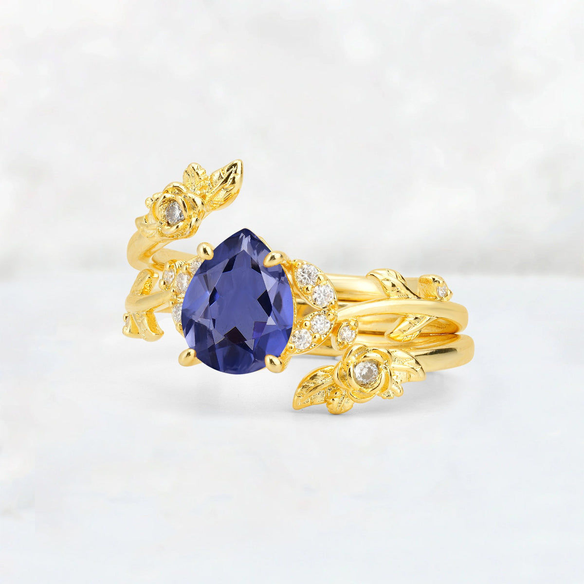 Pear Cut Tanzanite Floral Vine Bridal Ring Set - Additional view
