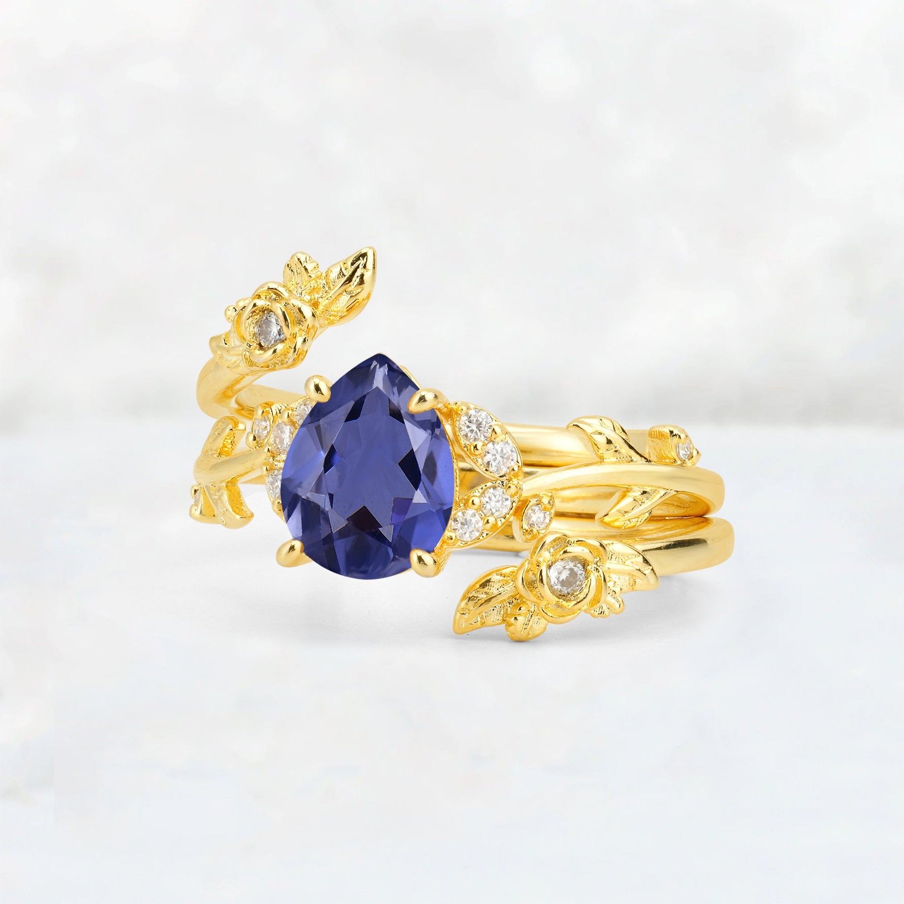 Pear Cut Tanzanite Floral Vine Bridal Ring Set - Additional view