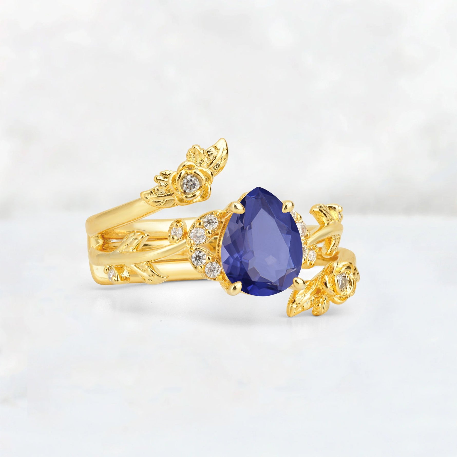 Pear Cut Tanzanite Floral Vine Bridal Ring Set - Additional view