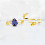 Pear Cut Tanzanite Floral Vine Bridal Ring Set - Additional view