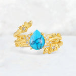 Pear Cut Turquoise Floral Vine Bridal Ring Set - Additional view