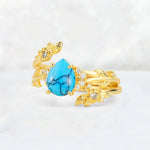 Pear Cut Turquoise Floral Vine Bridal Ring Set - Additional view