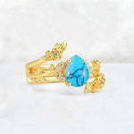Pear Cut Turquoise Floral Vine Bridal Ring Set - Additional view