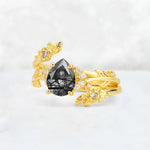 Pear Cut Black Rutilated Quartz Floral Vine Bridal Ring Set - Additional view