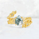 Pear Cut Moss Agate Floral Vine Bridal Ring Set - Additional view