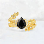 Pear Cut Black Onyx Floral Vine Bridal Ring Set - Additional view