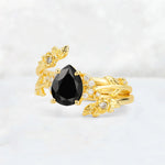 Pear Cut Black Onyx Floral Vine Bridal Ring Set - Additional view
