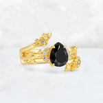 Pear Cut Black Onyx Floral Vine Bridal Ring Set - Additional view