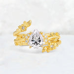 Pear Cut Lab Diamond Floral Vine Bridal Ring Set - Additional view
