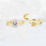 Pear Cut Lab Diamond Floral Vine Bridal Ring Set - Additional view