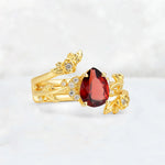 Pear Cut Garnet Floral Vine Bridal Ring Set - Additional view