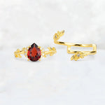 Pear Cut Garnet Floral Vine Bridal Ring Set - Additional view
