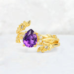 Pear Cut Amethyst Floral Vine Bridal Ring Set - Additional view