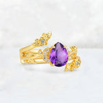 Pear Cut Amethyst Floral Vine Bridal Ring Set - Additional view