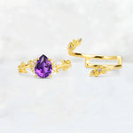 Pear Cut Amethyst Floral Vine Bridal Ring Set - Additional view