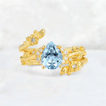 Pear Cut Aquamarine Floral Vine Bridal Ring Set - Additional view