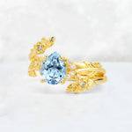 Pear Cut Aquamarine Floral Vine Bridal Ring Set - Additional view