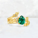 Pear Cut Emerald Floral Vine Bridal Ring Set - Additional view