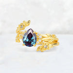 Pear Cut Alexandrite Floral Vine Bridal Ring Set - Additional view