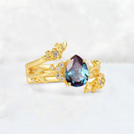 Pear Cut Alexandrite Floral Vine Bridal Ring Set - Additional view