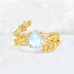 Pear Cut Moonstone Floral Vine Bridal Ring Set - Additional view