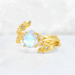 Pear Cut Moonstone Floral Vine Bridal Ring Set - Additional view