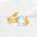 Pear Cut Moonstone Floral Vine Bridal Ring Set - Additional view