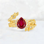 Pear Cut Ruby Floral Vine Bridal Ring Set - Additional view